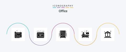 Pacote de ícones Office Glyph 5, incluindo banco. frente. mobiliário. mesa. escriturário vetor