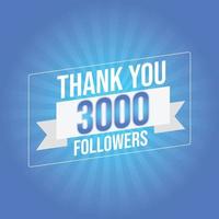 obrigado design modelo de cartão para seguidores de redes sociais, assinantes, como. 3000 seguidores. comemoração dos 3k seguidores vetor