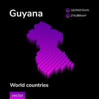 guiana mapa 3d. vetor de néon isométrico listrado em cores violetas. mapa infográfico de geografia. bandeira educacional