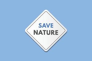salvar o botão de texto da natureza. salvar botões da web de rótulo de ícone de sinal de natureza vetor
