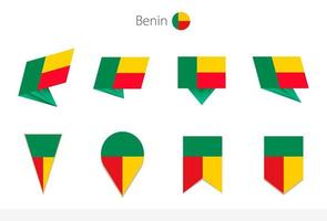 coleção de bandeiras nacionais do benin, oito versões de bandeiras vetoriais do benin. vetor