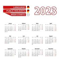 calendário 2023 no idioma alemão com feriados no país alemão no ano 2023. vetor