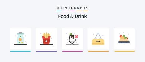 comida e bebida flat 5 icon pack incluindo . refeição. comida... design de ícones criativos vetor