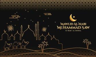 mawlid al-nabi muhammad. tradução profeta muhammad aniversário. adequado para cartão, flyer e banner vetor