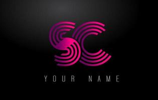 sc logotipo de letra de linhas magenta. modelo de vetor de letras de linha criativa.