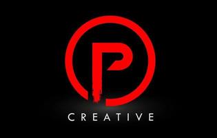 design de logotipo de carta de pincel p vermelho. logotipo de ícone de letras escovadas criativas. vetor