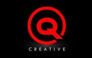 design de logotipo de carta de pincel vermelho q. logotipo de ícone de letras escovadas criativas. vetor