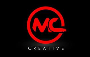 design de logotipo de carta de pincel mc vermelho. logotipo de ícone de letras escovadas criativas. vetor