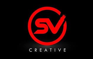 design de logotipo de carta de pincel vermelho sv. logotipo de ícone de letras escovadas criativas. vetor