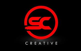 design de logotipo de carta de pincel vermelho sc. logotipo de ícone de letras escovadas criativas. vetor