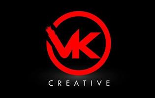 design de logotipo de carta de pincel vk vermelho. logotipo de ícone de letras escovadas criativas. vetor