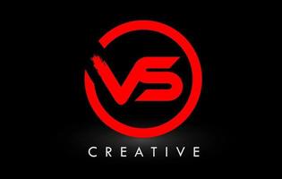 vermelho vs design de logotipo de carta de pincel. logotipo de ícone de letras escovadas criativas. vetor