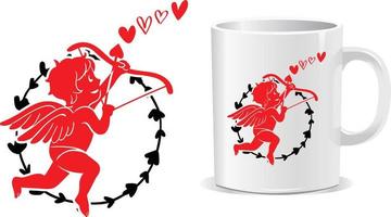 cupido feliz dia dos namorados vetor de design de caneca