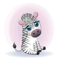 zebra bonito dos desenhos animados está sentado e acenando sua cauda. personagem infantil vetor
