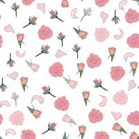pétalas de rosa sem costura padrão, botões e flores. confete, cosméticos, casamento, fundo de flor linda vetor