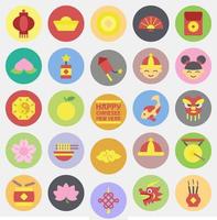 conjunto de ícones de elementos de celebração do ano novo chinês. ícones no estilo collor mate. bom para impressões, cartazes, logotipo, decoração de festa, cartão de felicitações, etc. vetor
