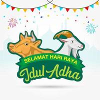 logotipo eid al adha com cabra e vaca. selamat hari raya idul adha se traduz em eid al adha mubarak vetor