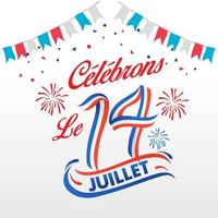 logotipo da celebração do dia da bastilha formado por fita azul, branca e vermelha. le 14 juillet tradução francesa de 14 de julho dia nacional francês vetor