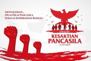 feriado indonésio ilustração do dia de pancasila tradução, 01 de outubro, comemoração do dia da santidade de pancasila vetor