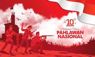 selamat hari pahlawan nasional. tradução, feliz dia dos heróis nacionais indonésios. ilustração vetorial para cartão, pôster e banner vetor