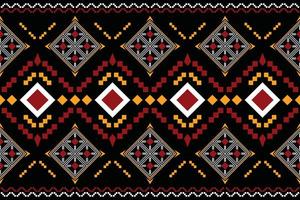 estilo geométrico padrão de tecido étnico. sarong asteca étnico padrão oriental tradicional fundo preto escuro. resumo,vetor,ilustração. use para textura, roupas, embrulhos, decoração, carpete. vetor