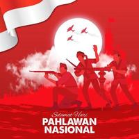 selamat hari pahlawan nasional. tradução, feliz dia dos heróis nacionais indonésios. ilustração vetorial para cartão, pôster e banner vetor