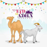 logotipo eid al adha com cabra e camelo vetor