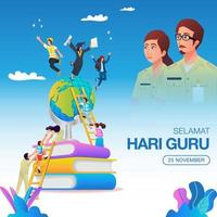 selamat hari guru. tradução, feliz dia dos professores. ilustração do dia do professor feriado indonésio. adequado para cartão, cartaz e banner vetor