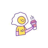 personagem de ovo frito fofo bebe café, ilustração para camiseta, adesivo ou mercadoria de vestuário. com estilo doodle, retrô e desenho animado. vetor