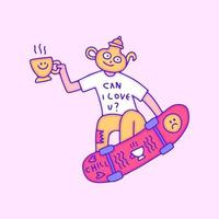 estilo livre de personagem de bule legal com skate, ilustração para camiseta, adesivo ou mercadoria de vestuário. com arte pop moderna. vetor