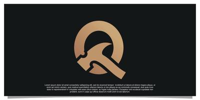 letra inicial criativa q com design de logotipo de martelo conceito exclusivo vetor premium