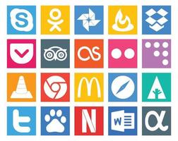 20 pacotes de ícones de mídia social, incluindo safari chrome travel player vlc vetor