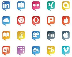 20 logotipo de estilo de bolha de fala de mídia social como pergunta de estouro de maçã viddler plurk vetor