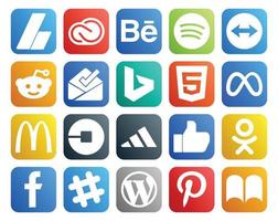 20 pacotes de ícones de mídia social, incluindo driver uber reddit mcdonalds meta vetor