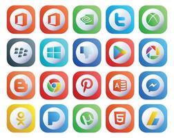 20 pacotes de ícones de mídia social, incluindo pandora messenger google play microsoft access chrome vetor