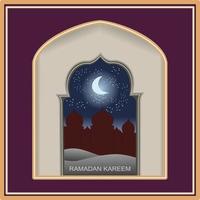 cartões de saudação ramadan mubarak de estilo moderno com design retrô boho, lua, cúpula de mesquita e formatos vetoriais de lanternas vetor