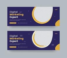 modelo de design de banner de marketing digital para mídia social, cronograma de promoção de marketing de negócios digitais Facebook e modelo de capa de mídia social vetor