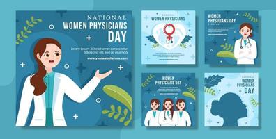 dia nacional da mulher médica mídia social post ilustração de modelos desenhados à mão de desenhos animados planos vetor