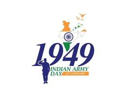 o dia do exército é comemorado em 15 de janeiro de 1949, o dia do exército indiano é projetado com soldado saudando, mapa indiano e pássaros da liberdade, o conceito de celebração do dia da república, aplaudindo a vitória, logotipo do dia do exército vetor