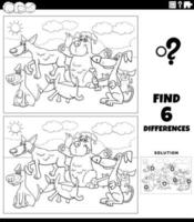 desenho de jogo de diferenças com cães de desenho animado para colorir vetor