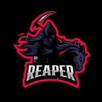 grim reaper montando cavalo esport gaming logotipo mascote vetor