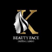 elemento de design de logotipo de vetor inicial de rosto de beleza de letra k