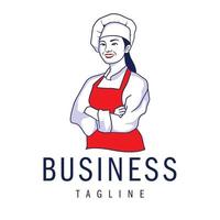 design de logotipo de chef de mulher minimalista isolado em fundo branco, adequado para negócios de alimentos ou padaria vetor