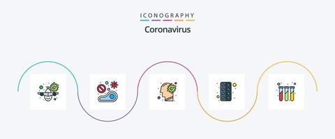 linha de coronavírus cheia de pacote de ícones de 5 planos, incluindo remédios. tábua. restaurante. cérebro. doença vetor