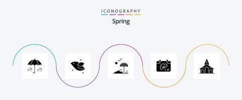 Pacote de ícones Spring Glyph 5, incluindo o Natal. primavera. de praia. dia. calendário vetor