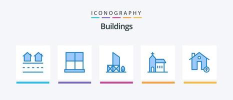 Pacote de ícones de 5 edifícios azuis, incluindo igreja. construção. casa. segurança. Salva-vidas. design de ícones criativos vetor