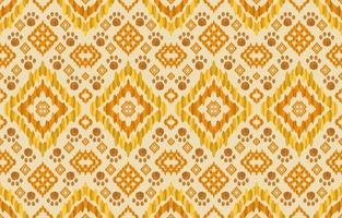 padrões de ikat de cor marrom laranja amarelo dourado. linha de semente de arroz geométrica e estilo de luxo elegante tribal de impressão de pata. tecido étnico ikat sem costura padrão. design de vetores folclóricos asiáticos para têxteis de vestuário.