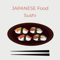 sushi, comida tradicional japonesa. grupo asiático de frutos do mar. modelo para restaurante de sushi, café, entrega ou seu negócio vetor