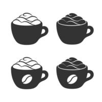 xícara de café com espuma e creme no conjunto de design de silhueta de caneca. ícone plano mínimo simples e logotipo para cafés, bebidas, cafeína, restaurantes, etc. vetor