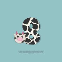 pele de vaca número 8 com ícone de doodle de adesivo de vaca fofo vetor